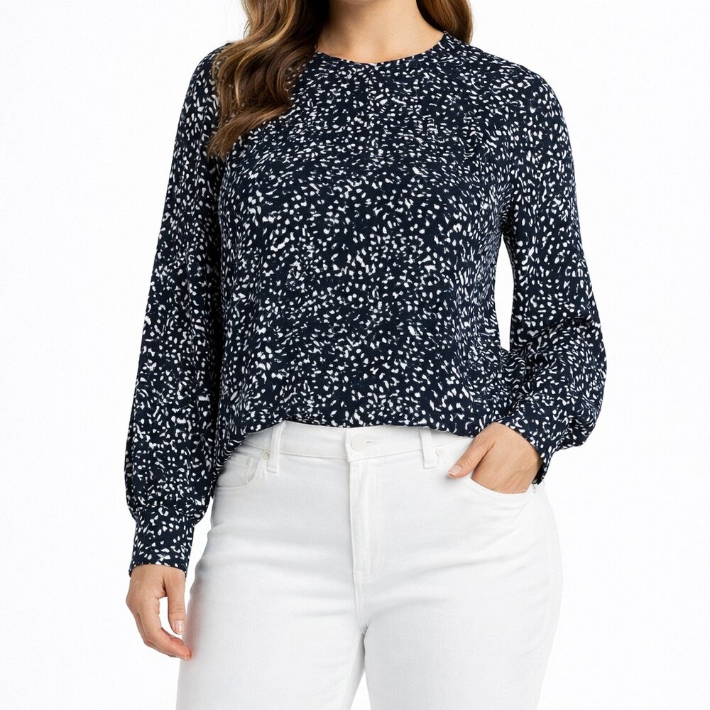 *NWT* Express Blue & White Print Long Sleeve Blouse | XS |‎ Button Back + Cuffs